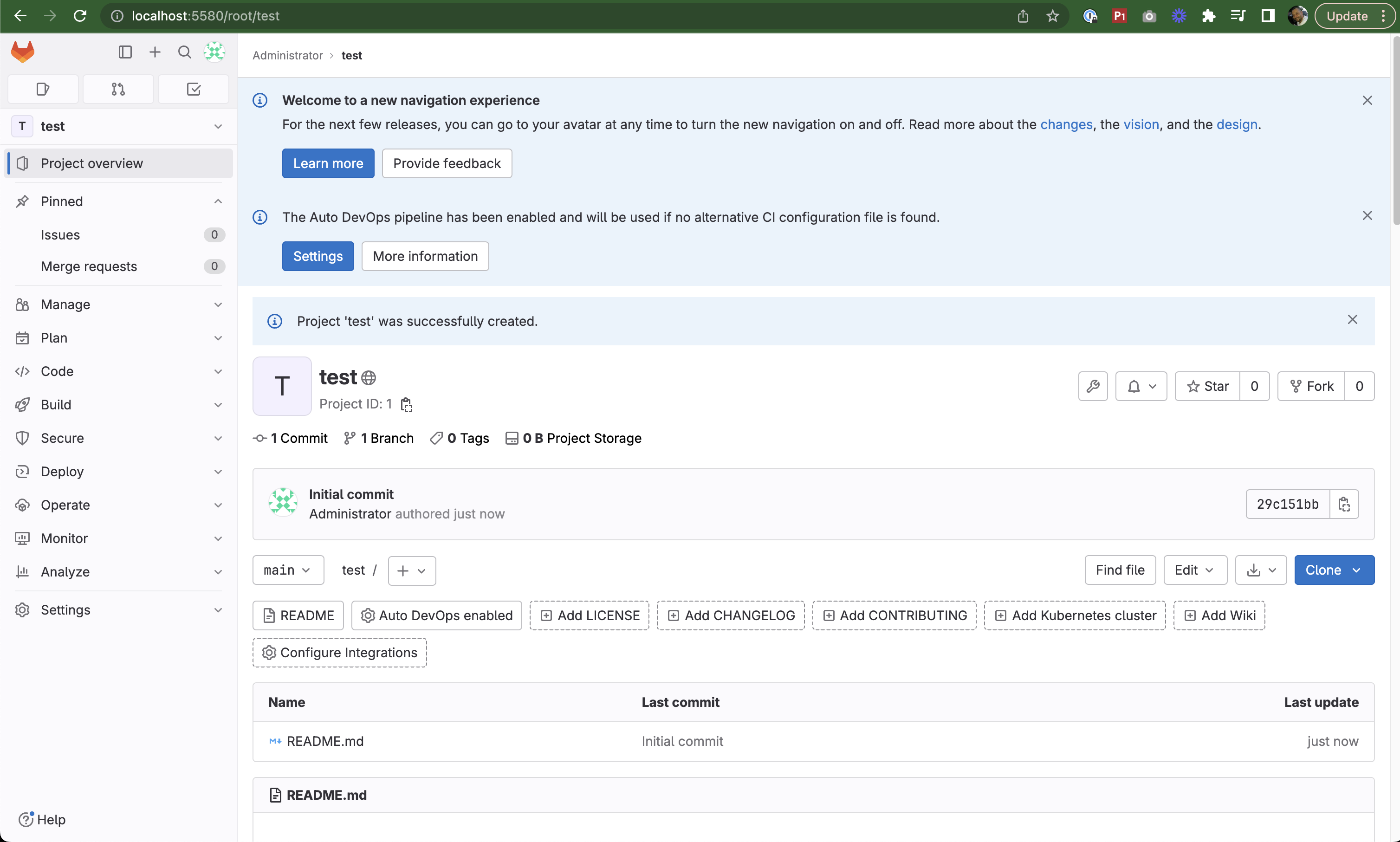 Gitlab Create Project