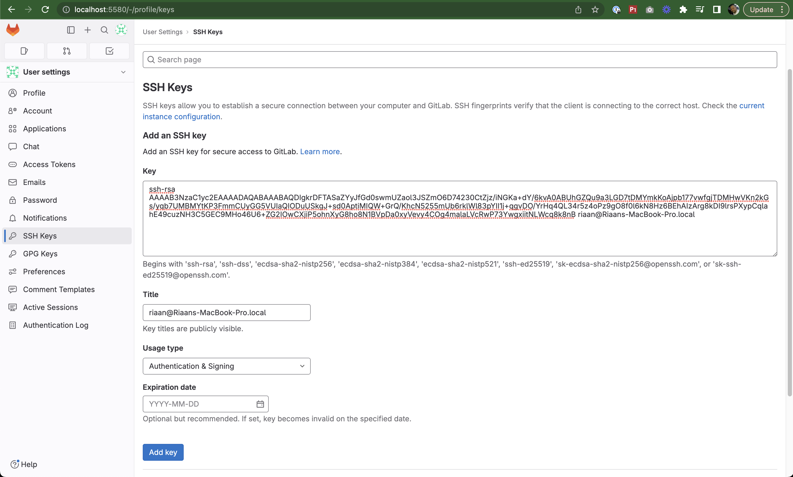 Gitlab Enter SSH Keys