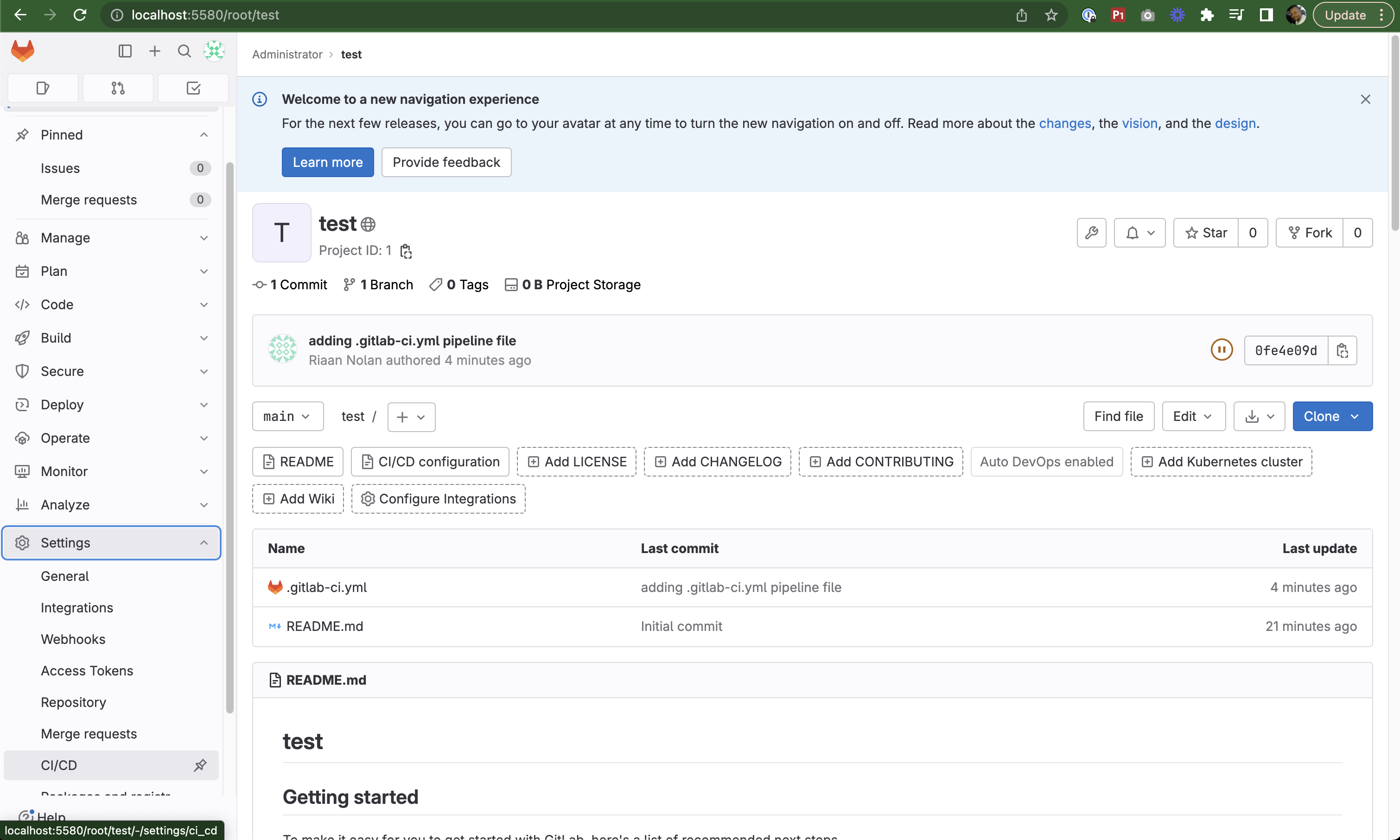 Gitlab Navigate to Settings CICD