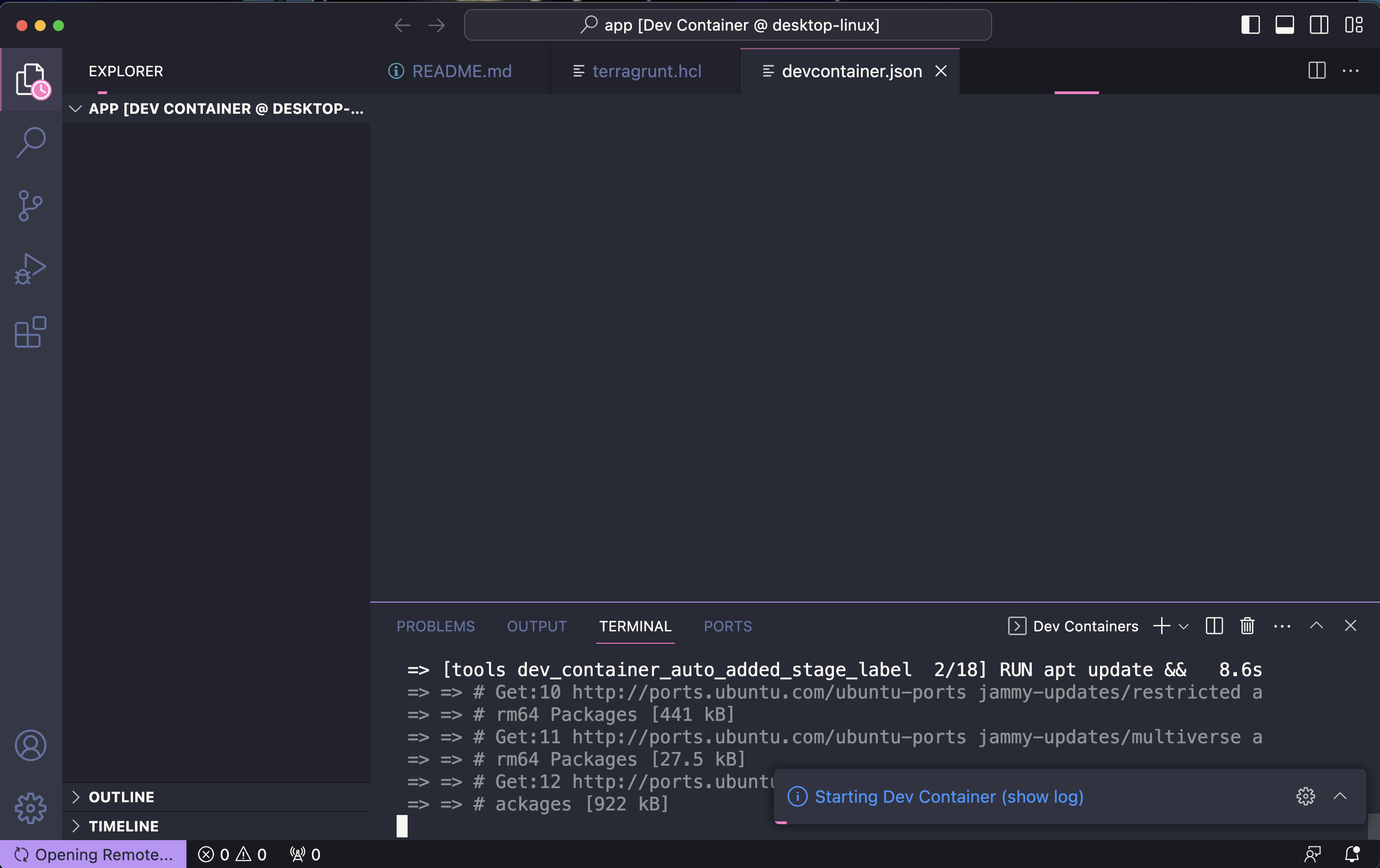 VSCode open repository folder open in devcontainer docker build
log